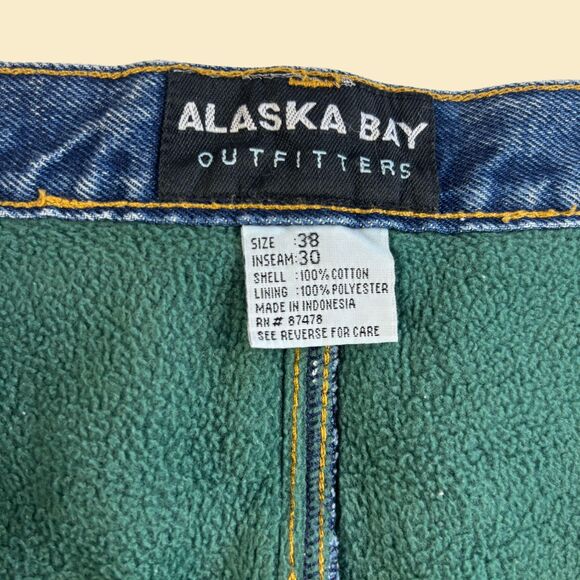 Vintage 90s fleece lined jeans, size 38 mens medium wash blue winter denim pants - Picture 6 of 8